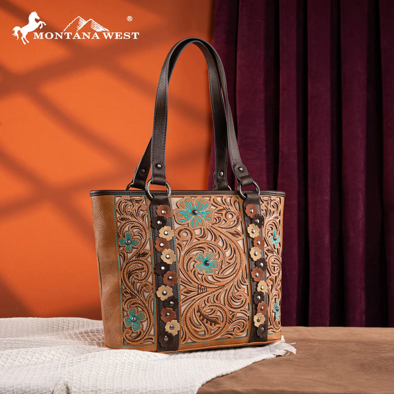 Load image into Gallery viewer, MW1313G-8317BR - Montana West Embroidered Concealed Carry Tote
