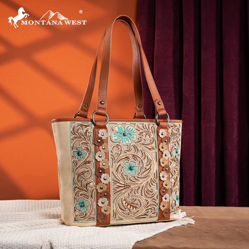 Load image into Gallery viewer, MW1313G-8317TN - Montana West Embroidered Concealed Carry Tote

