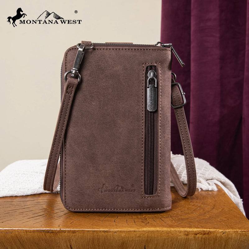 Load image into Gallery viewer, MW1315-183CF - Montana West Embroidered Aztec Collection Phone Wallet/Crossbody - Coffee
