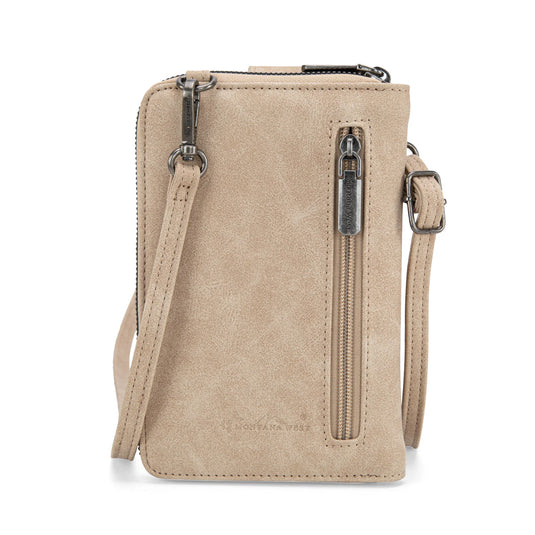 MW1315-183TN - Montana West Embroidered Aztec Collection Phone Wallet/Crossbody - Tan