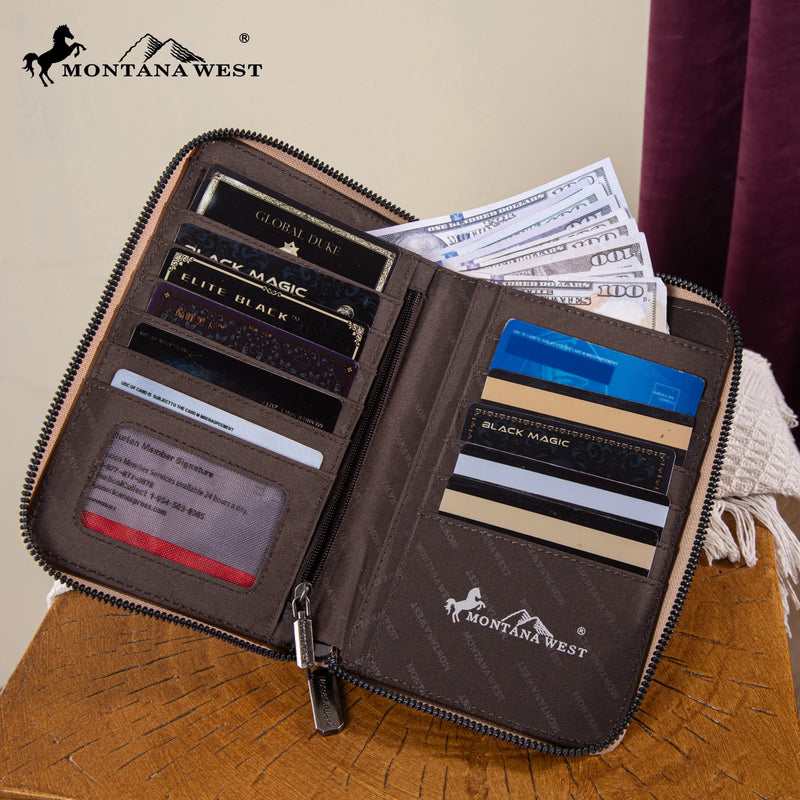 Load image into Gallery viewer, MW1315-183TN - Montana West Embroidered Aztec Collection Phone Wallet/Crossbody - Tan
