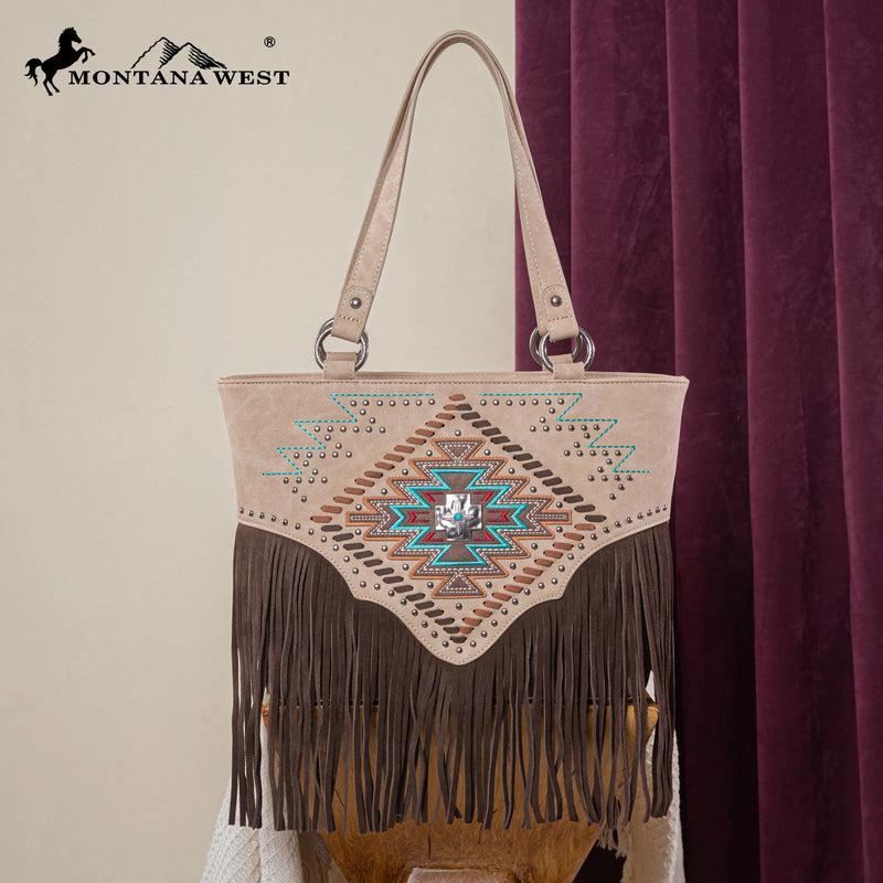 Load image into Gallery viewer, MW1315G-8317TN - Montana West Embroidered Collection Concealed Carry Tote - Tan
