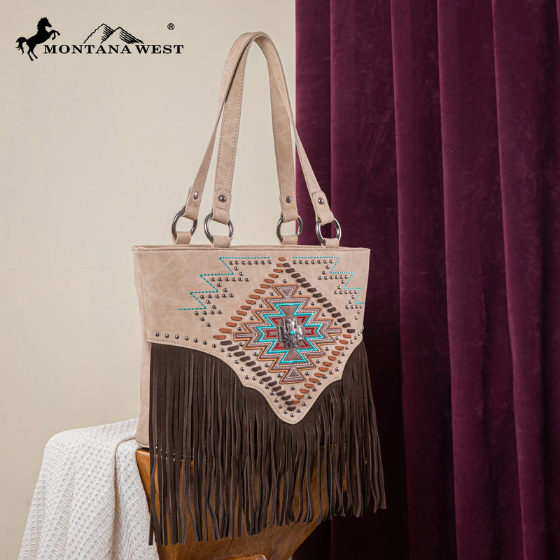 Load image into Gallery viewer, MW1315G-8317TN - Montana West Embroidered Collection Concealed Carry Tote - Tan
