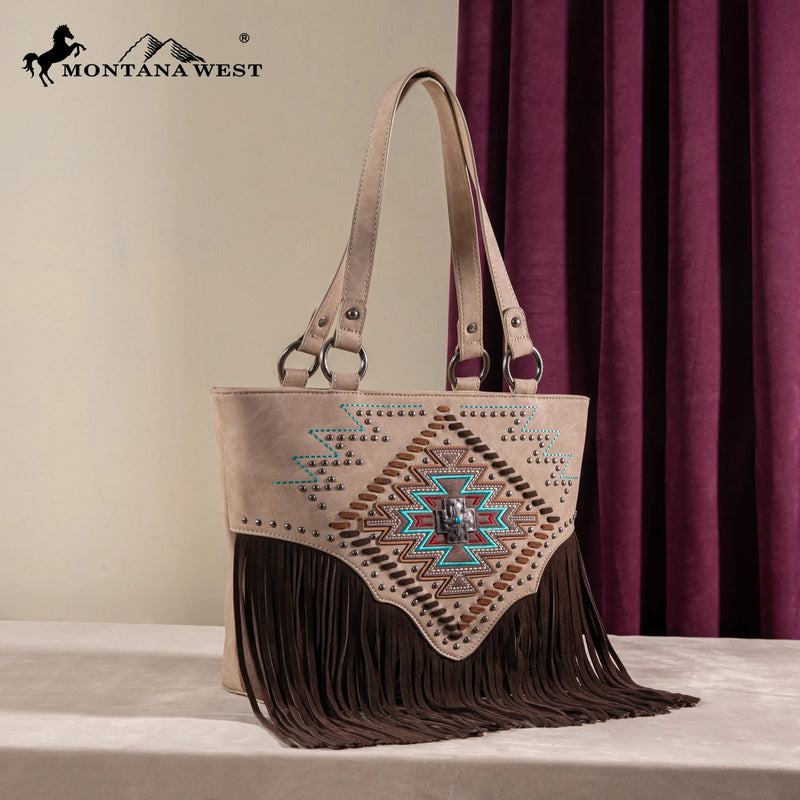 Load image into Gallery viewer, MW1315G-8317TN - Montana West Embroidered Collection Concealed Carry Tote - Tan
