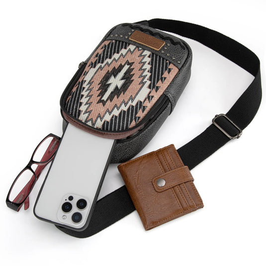 MW1316-2100BK - Montana West Aztec Collection Sling Bag