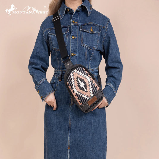 MW1316-2100BK - Montana West Aztec Collection Sling Bag