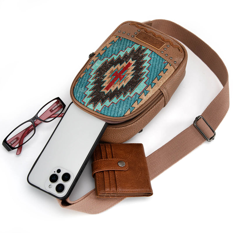 Load image into Gallery viewer, MW1316-2100TQ - Montana West Aztec Collection Sling Bag
