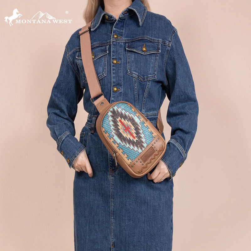 Load image into Gallery viewer, MW1316-2100TQ - Montana West Aztec Collection Sling Bag
