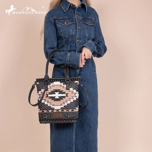 MW1316G-8250BK - Montana West Aztec Collection Concealed Carry Tote/Crossbody