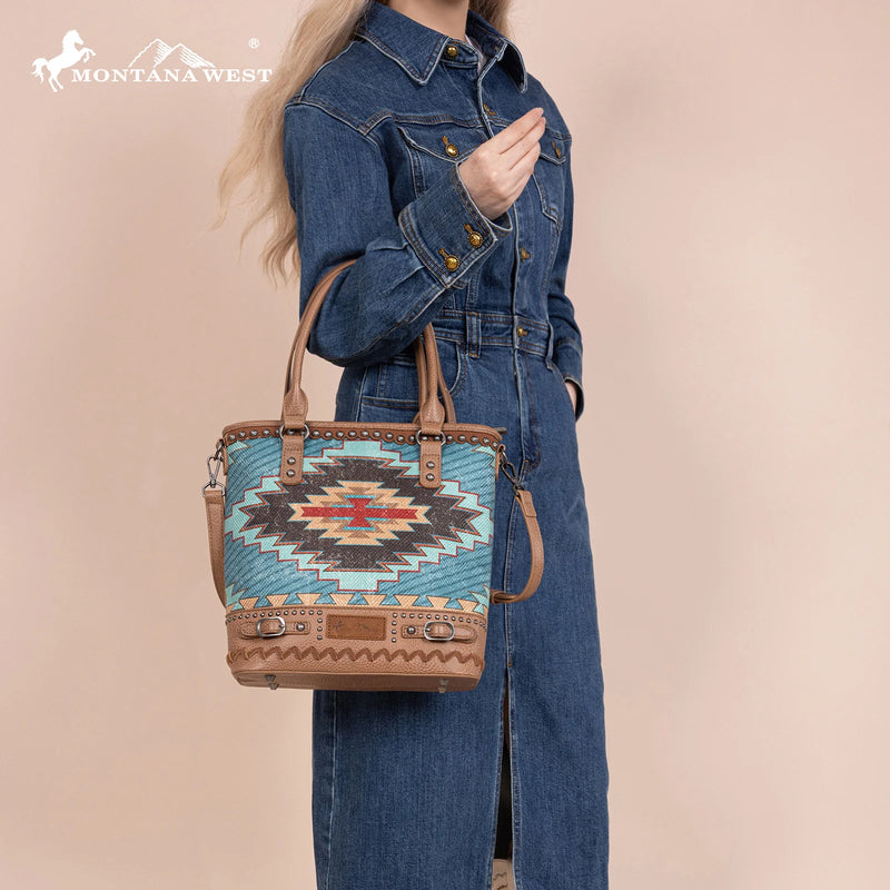 Load image into Gallery viewer, MW1316G-8250TQ -  Montana West Aztec Collection Concealed Carry Tote/Crossbody
