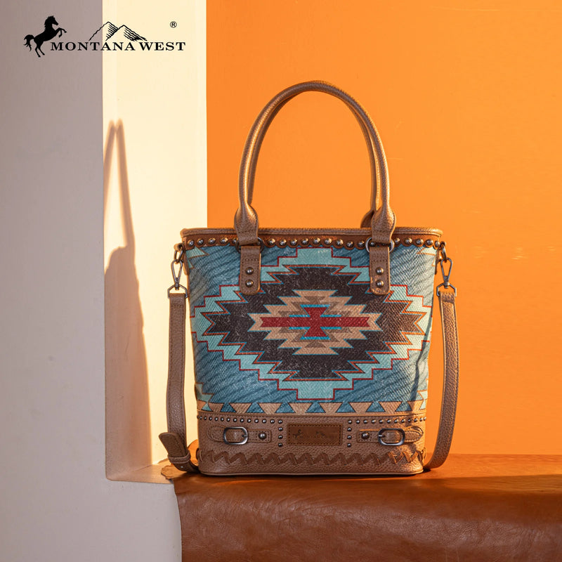 Load image into Gallery viewer, MW1316G-8250TQ -  Montana West Aztec Collection Concealed Carry Tote/Crossbody
