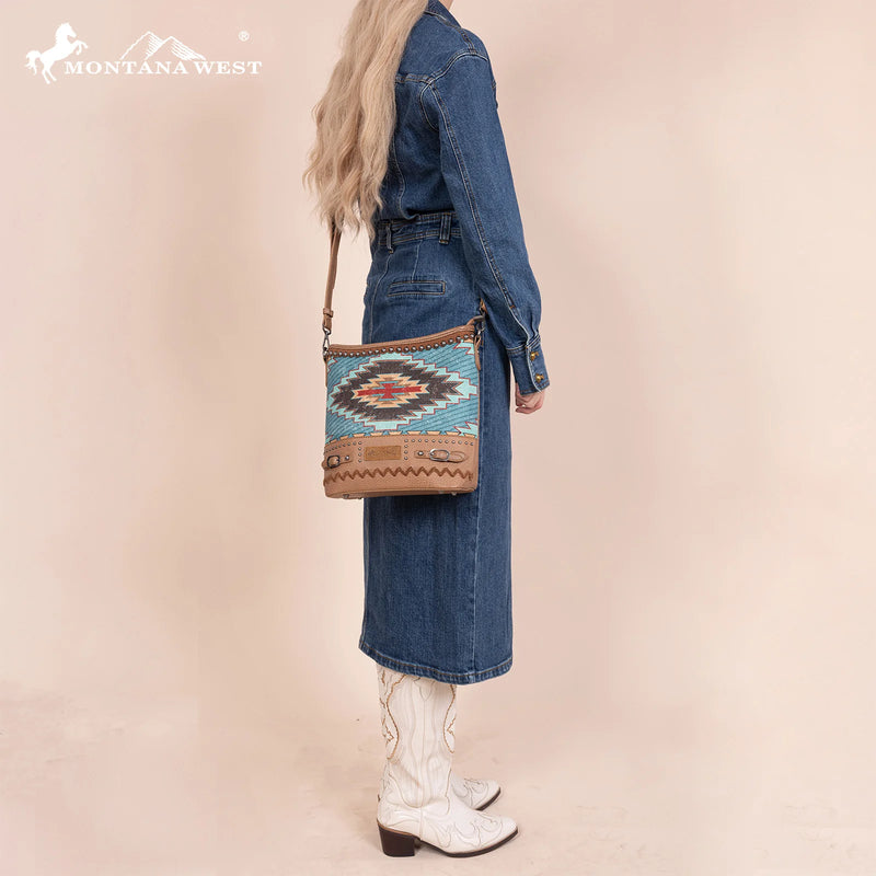 Load image into Gallery viewer, MW1316G-9181TQ - Montana West Aztec Collection Concealed Carry Crossbody
