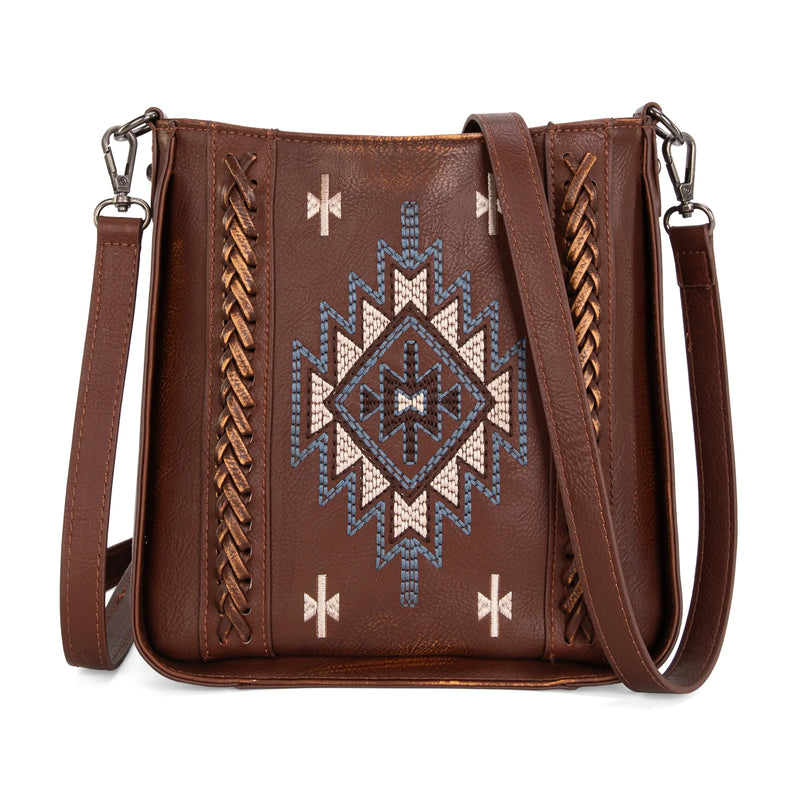 Load image into Gallery viewer, MW1317-8360BR - Montana West Embroidered Aztec Crossbody - Brown
