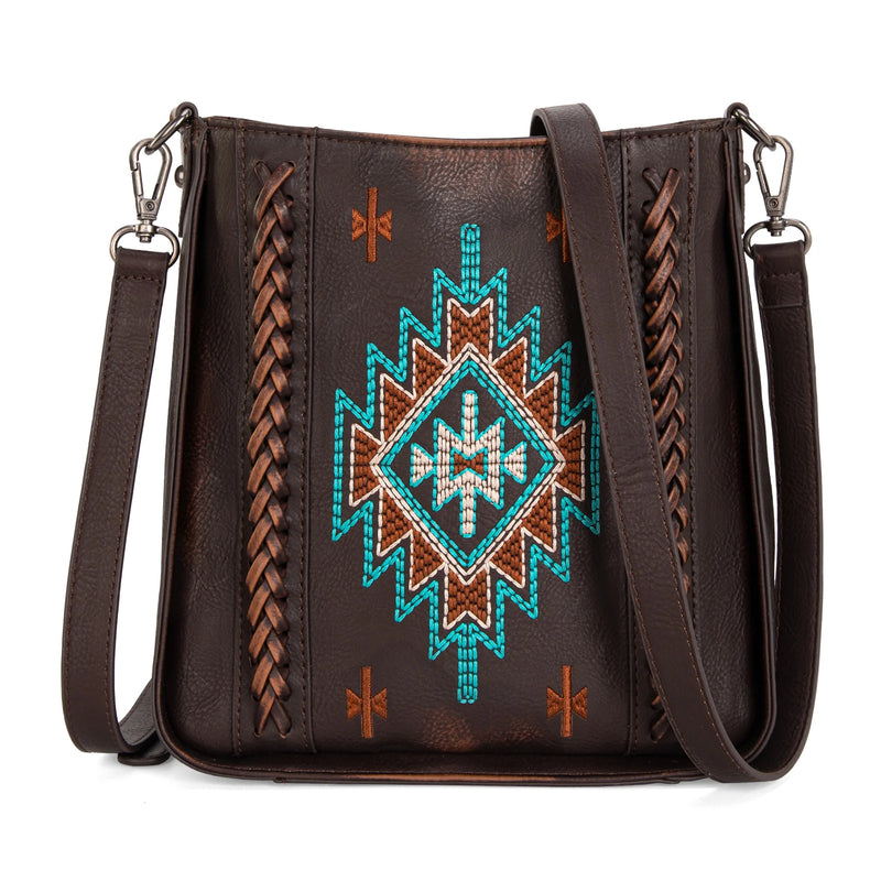 Load image into Gallery viewer, MW1317-8360CF - Montana West Embroidered Aztec Crossbody - Coffee
