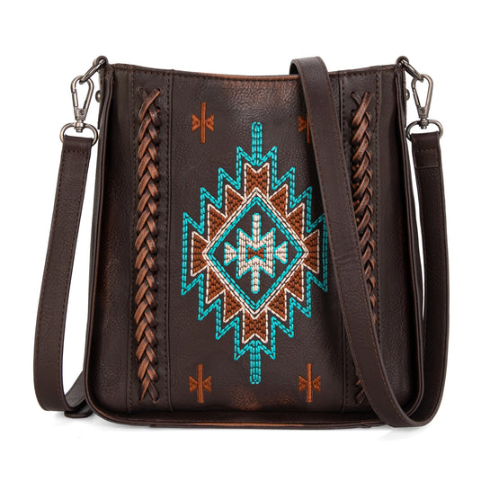 MW1317-8360CF - Montana West Embroidered Aztec Crossbody - Coffee