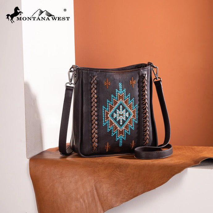 MW1317-8360CF - Montana West Embroidered Aztec Crossbody - Coffee