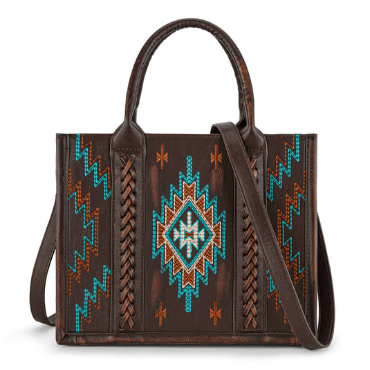 MW1317G-8899CF - Montana West Embroidered Aztec Tote/Crossbody - Coffee