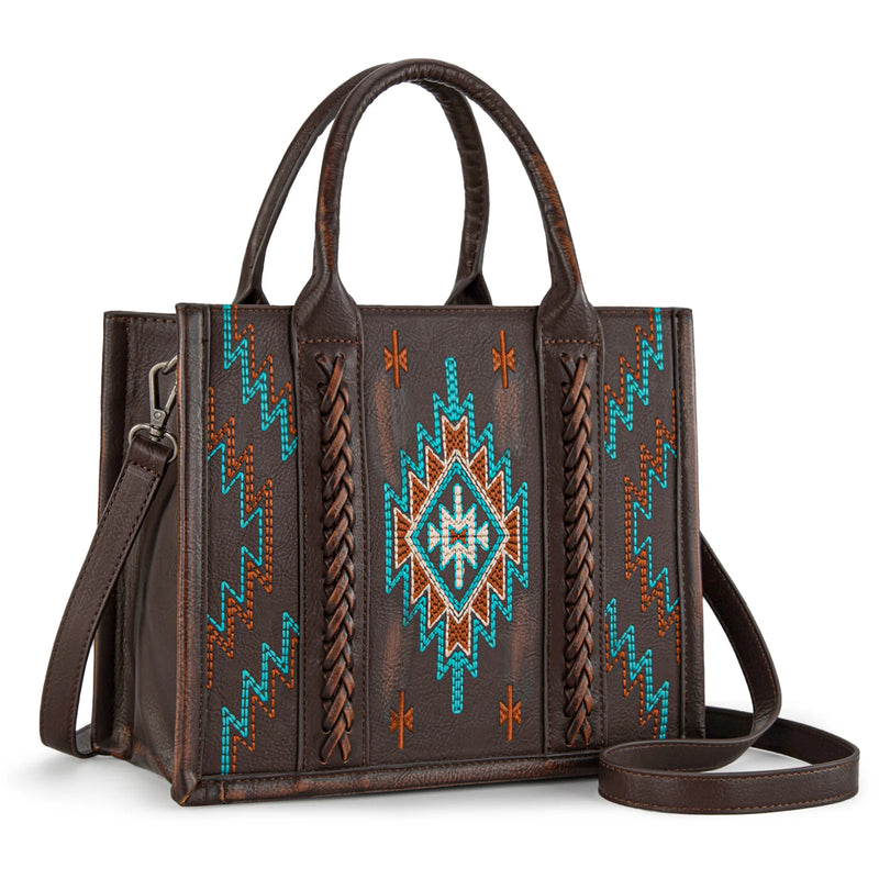 Load image into Gallery viewer, MW1317G-8899CF - Montana West Embroidered Aztec Tote/Crossbody - Coffee
