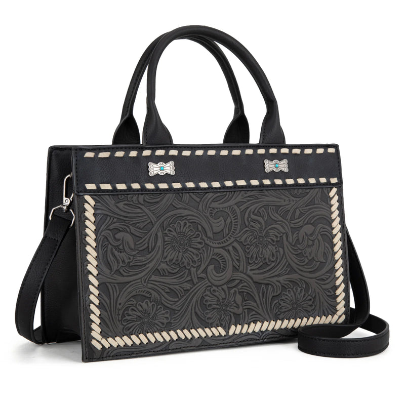 Load image into Gallery viewer, MW1323-8011BK - Montana West Tooled Collection Tote/Crossbody
