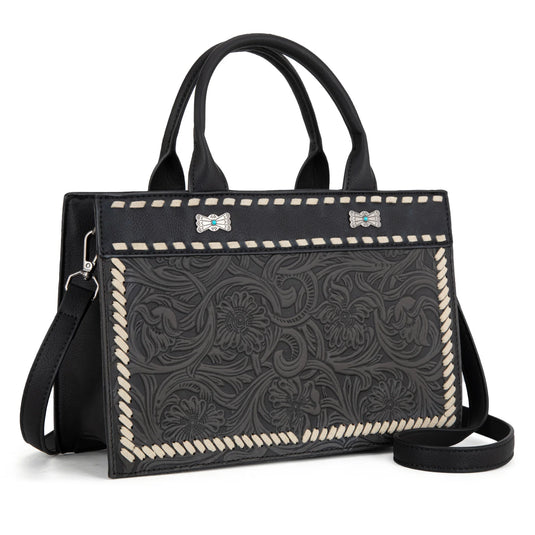 MW1323-8011BK - Montana West Tooled Collection Tote/Crossbody
