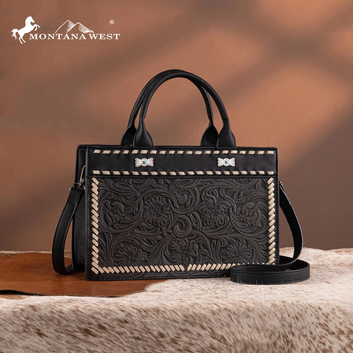 MW1323-8011BK - Montana West Tooled Collection Tote/Crossbody