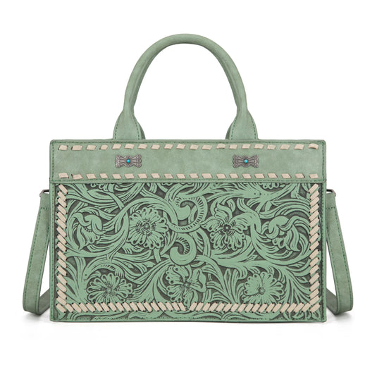 MW1323-8011GN - Montana West Tooled Collection Tote/Crossbody