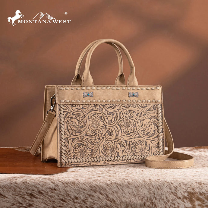 MW1323-8011TN - Montana West Tooled Collection Tote/Crossbody
