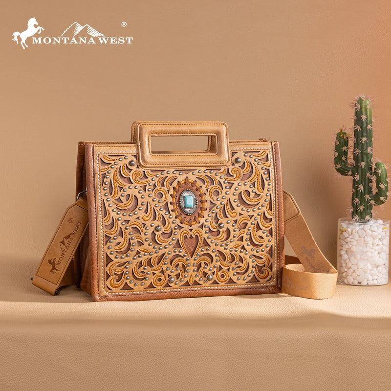 Load image into Gallery viewer, MW1326-8122BR -  Montana West Cut-Out Embroidered Collection Tote/Crossbody
