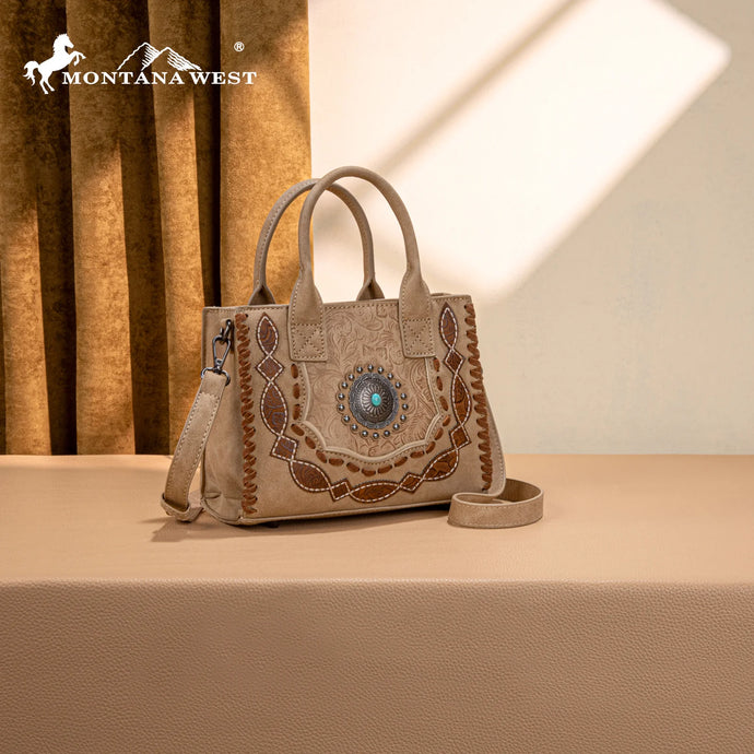 MW1331-8322TN - Montana West Concho Collection Small Tote/Crossbody - Tan
