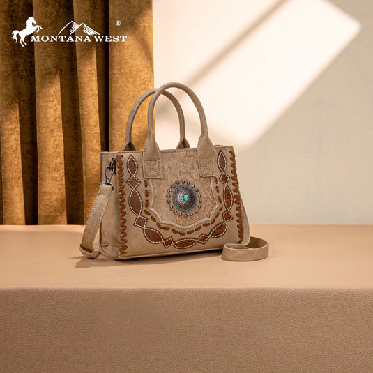 MW1331-8322TN - Montana West Concho Collection Small Tote/Crossbody - Tan