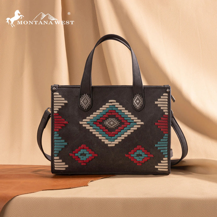 MW1332-8322BK - Montana West Aztec Collection Tote/Crossbody