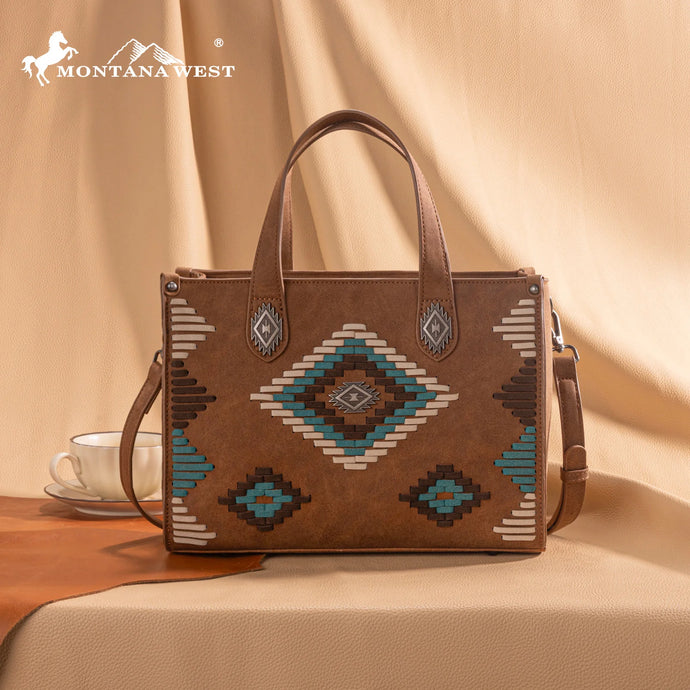 MW1332-8322BR - Montana West Aztec Collection Tote/Crossbody