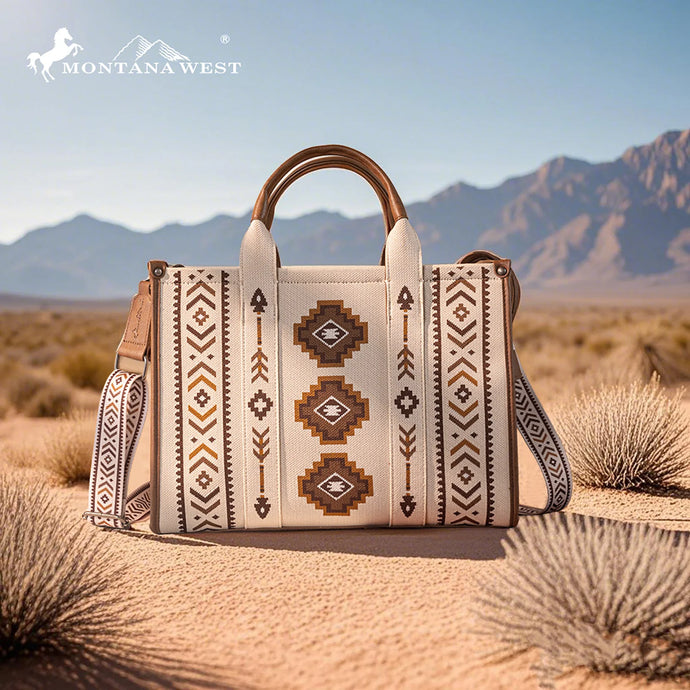 MW1333-8113BG - Montana West Aztec Retro Arrows Dual Sided Print Large Tote/Crossbody