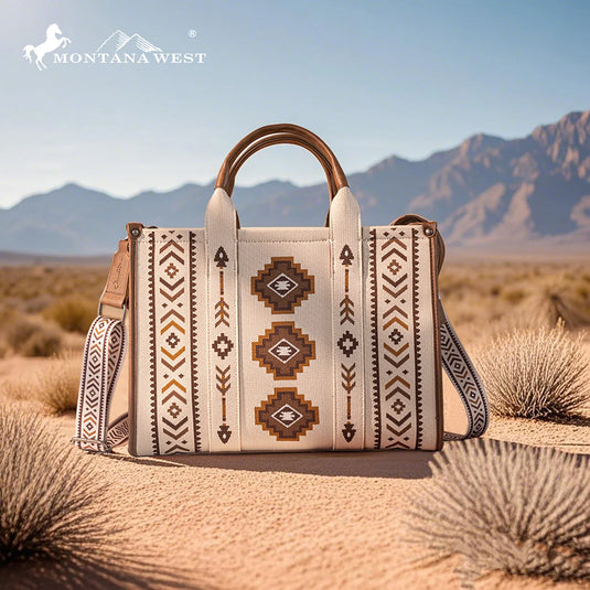 MW1333-8113BG - Montana West Aztec Retro Arrows Dual Sided Print Large Tote/Crossbody