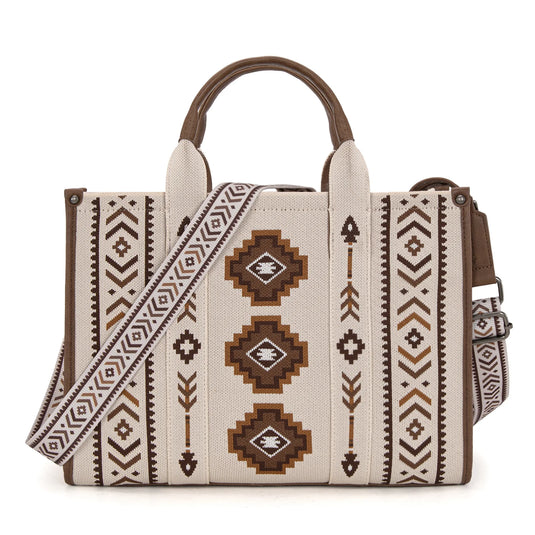 MW1333-8113BG - Montana West Aztec Retro Arrows Dual Sided Print Large Tote/Crossbody