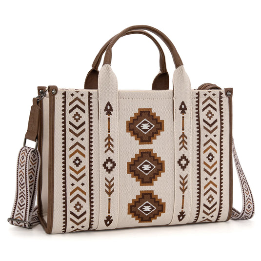 MW1333-8113BG - Montana West Aztec Retro Arrows Dual Sided Print Large Tote/Crossbody