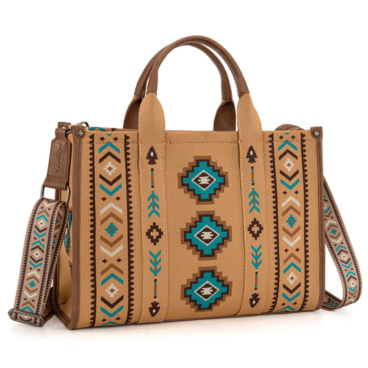 MW1333-8113BR - Montana West Aztec Retro Arrows Dual Sided Print Large Tote/Crossbody