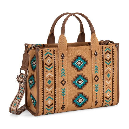 MW1333-8113BR - Montana West Aztec Retro Arrows Dual Sided Print Large Tote/Crossbody