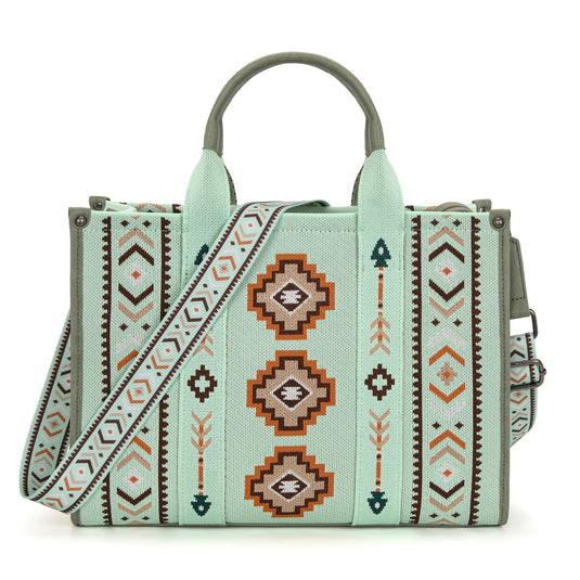 MW1333-8113GN - Montana West Aztec Retro Arrows Dual Sided Print Large Tote/Crossbody