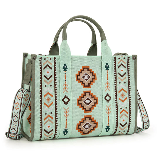 MW1333-8113GN - Montana West Aztec Retro Arrows Dual Sided Print Large Tote/Crossbody