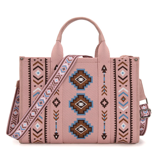 MW1333-8113PK - Montana West Aztec Retro Arrows Dual Sided Print Large Tote/Crossbody