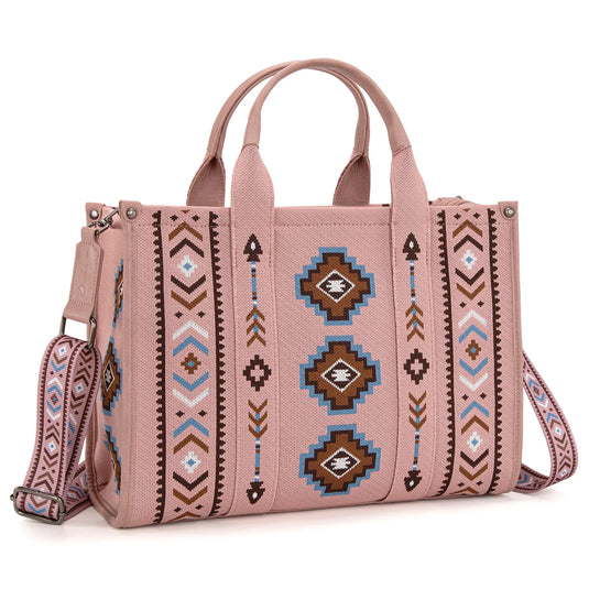 MW1333-8113PK - Montana West Aztec Retro Arrows Dual Sided Print Large Tote/Crossbody