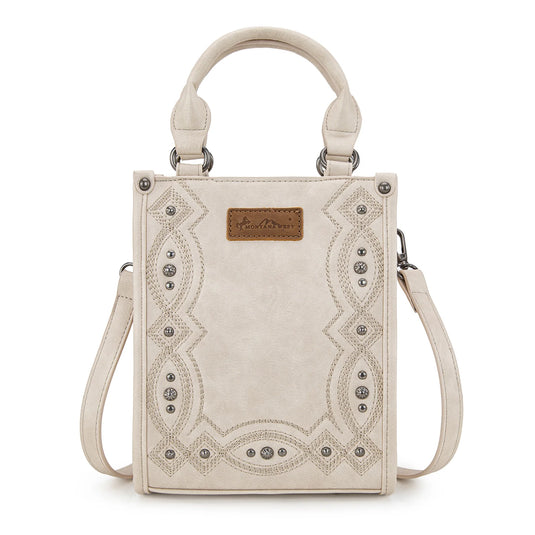 MW1334-1831BG - Montana West Embroidered Aztec Small Tote/Crossbody - Beige