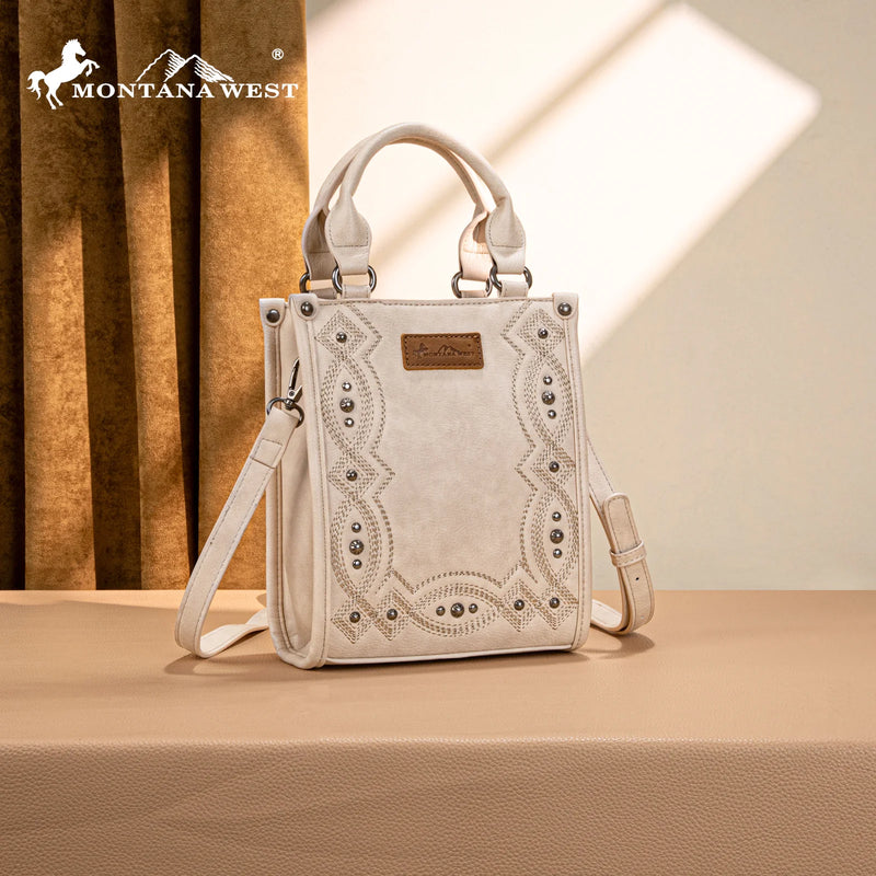 Load image into Gallery viewer, MW1334-1831BG - Montana West Embroidered Aztec Small Tote/Crossbody - Beige
