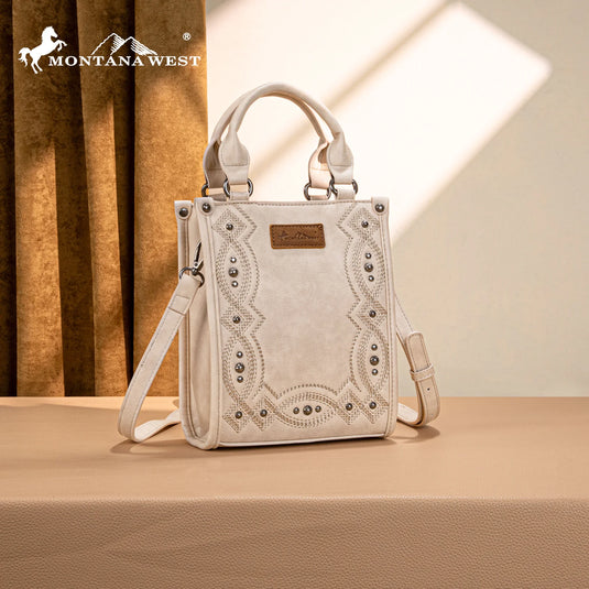 MW1334-1831BG - Montana West Embroidered Aztec Small Tote/Crossbody - Beige