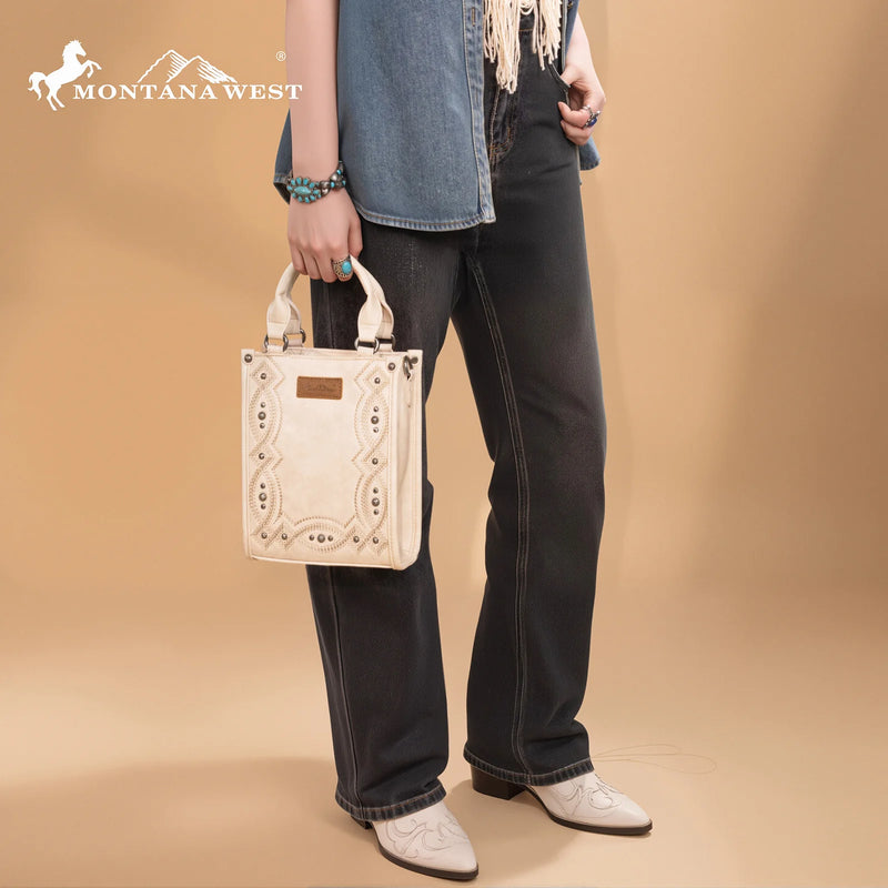 Load image into Gallery viewer, MW1334-1831BG - Montana West Embroidered Aztec Small Tote/Crossbody - Beige
