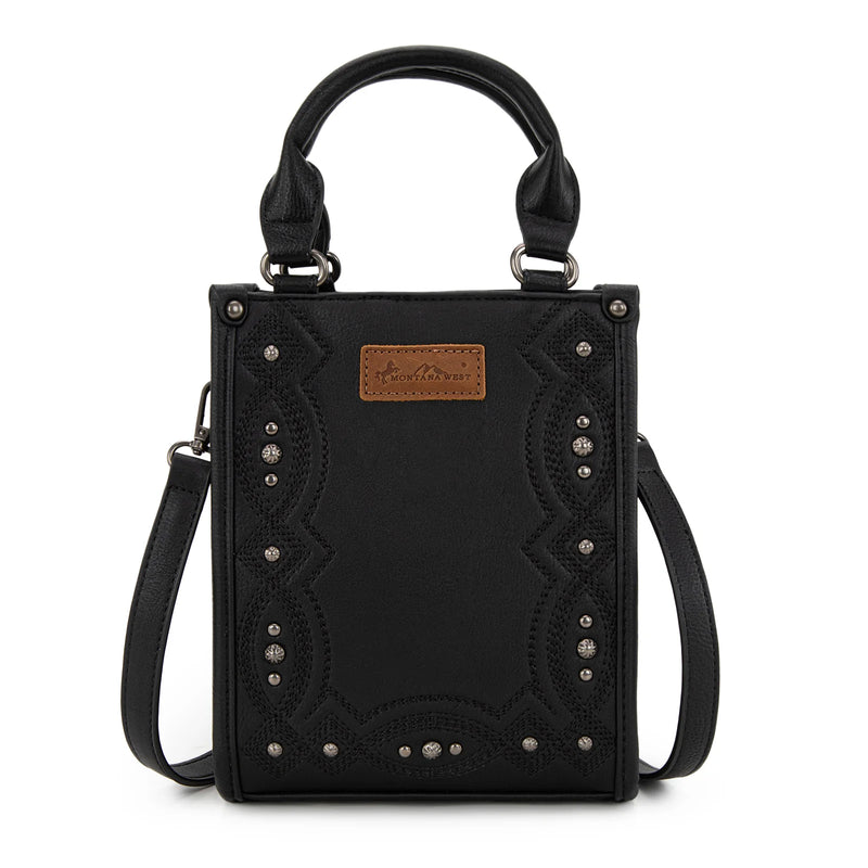 Load image into Gallery viewer, MW1334-1831BK - Montana West Embroidered Aztec Small Tote/Crossbody - Black
