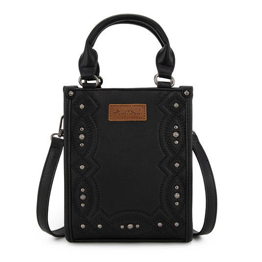 MW1334-1831BK - Montana West Embroidered Aztec Small Tote/Crossbody - Black