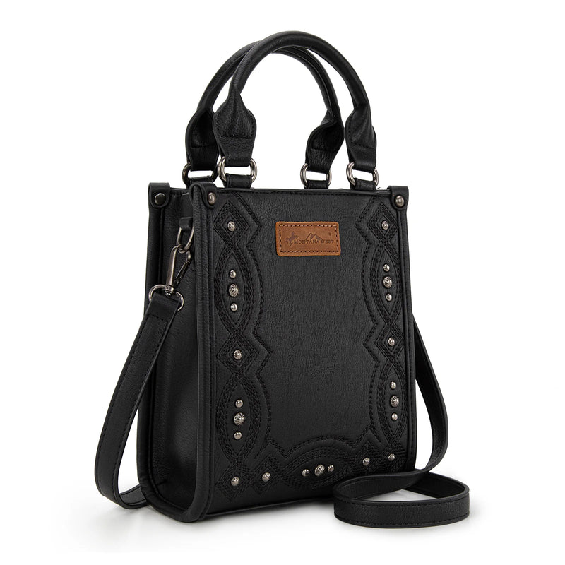 Load image into Gallery viewer, MW1334-1831BK - Montana West Embroidered Aztec Small Tote/Crossbody - Black
