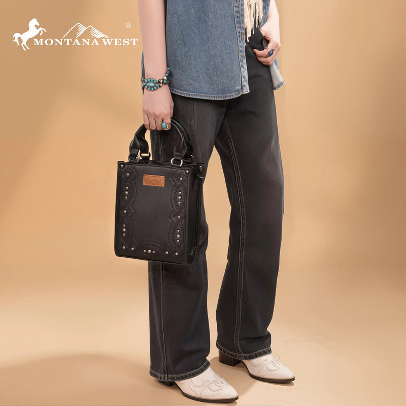 Load image into Gallery viewer, MW1334-1831BK - Montana West Embroidered Aztec Small Tote/Crossbody - Black
